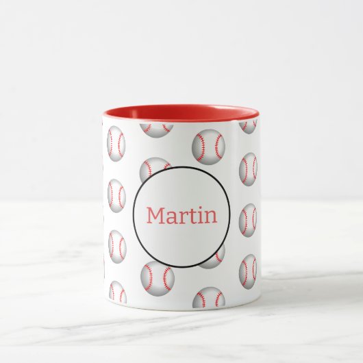 Personalisierter weißer Baseball mit roter Sticker Tasse (Zentrum)