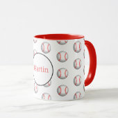 Personalisierter weißer Baseball mit roter Sticker Tasse (VorderseiteRechts)