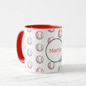 Personalisierter weißer Baseball mit roter Sticker Tasse (Vorderseite Links)