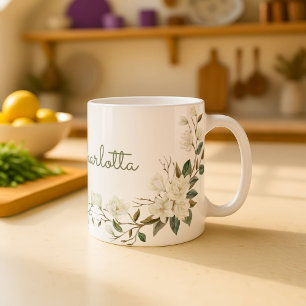 Personalisierter weißer Blumenbecher, eleganter be Kaffeetasse