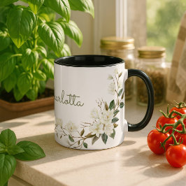 Personalisierter weißer Blumengratisbecher, elegan Tasse