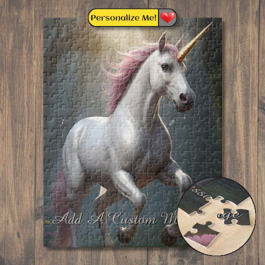 Personalisierter Weißer Einhornwald Puzzle