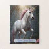 Personalisierter Weißer Einhornwald Puzzle (Vertikal)