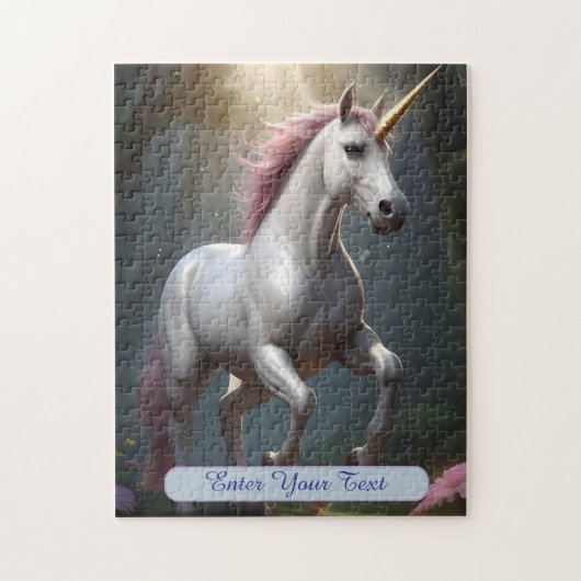 Personalisierter Weißer Einhornwald Puzzle (Vertikal)