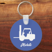 Personalisierter weißer Gabelstapler Schlüsselanhänger (Vorderseite)