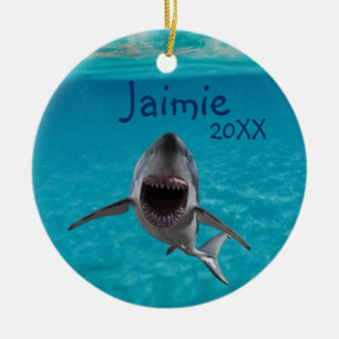 Personalisierter Weißer Hai Ozean Keramik Ornament