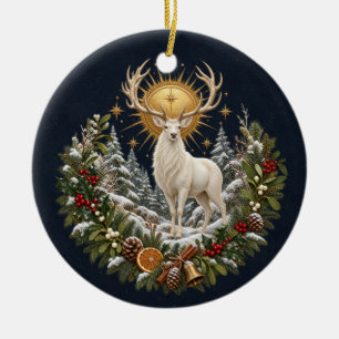 Personalisierter Weißer Hirsch-Yule-Familien-Schmu Keramik Ornament