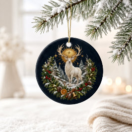 Personalisierter Weißer Hirsch-Yule-Familien-Schmu Keramik Ornament
