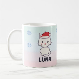 Personalisierter Weißer-Katze-Weihnachtsbecher Kaffeetasse