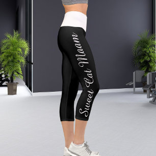 Personalisierter weißer Katzentext Diy Yoga Capri Leggings