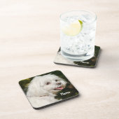 Personalisierter weißer maltesischer Welpenhund Getränkeuntersetzer (Rechte Seite)