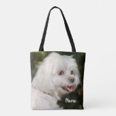 Personalisierter weißer maltesischer Welpenhund Tasche (Rückseite)