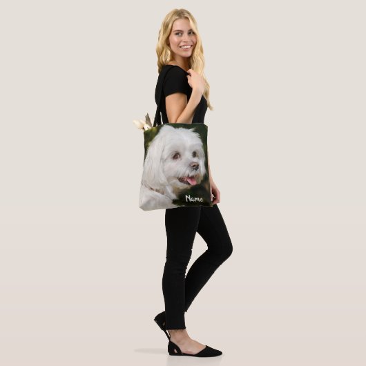 Personalisierter weißer maltesischer Welpenhund Tasche (Am Model)