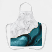 Personalisierter weißer Marmor Aquamarin Blue Gold Schürze (Vorderseite)