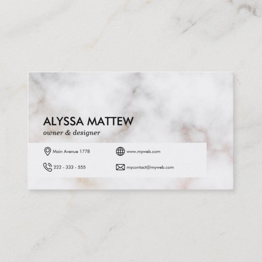 Personalisierter weißer Marmor Elegant Moderne Visitenkarte (Rückseite)
