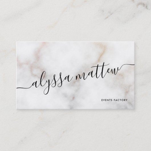 Personalisierter weißer Marmor Elegant Moderne Visitenkarte (Vorderseite)