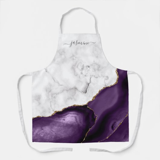 Personalisierter weißer Marmor Lila Goldgräber Schürze (Vorderseite)