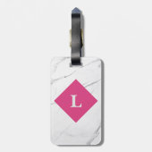 Personalisierter weißer Marmor rosa Gepäckanhänger (Rückseite vertikal)