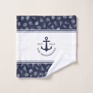 Personalisierter Weißer Navy-Blauanker Waschlappen