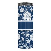 Personalisierter weißer Navy-Floral Decorator Tumb Thermosbecher (Rückseite)
