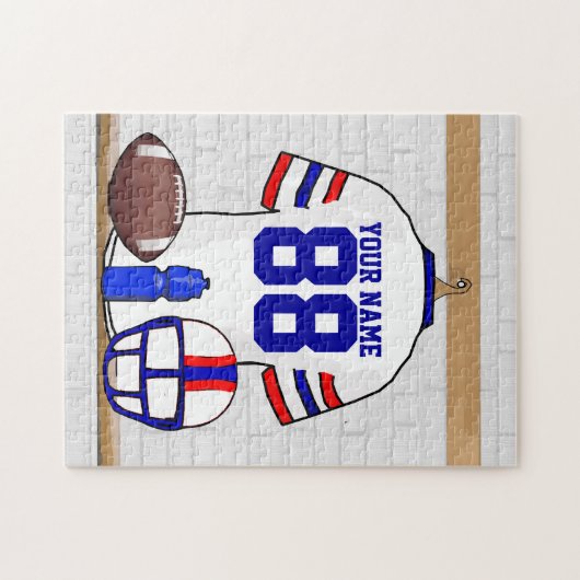 Personalisierter weißer roter blauer Fußball Puzzle (Horizontal)