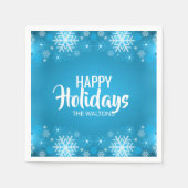 Personalisierter, weißer Schneeflocken Happy Holid Serviette (Vorderseite)
