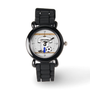 Personalisierter weißer schwarzer Fußball-Fußba Armbanduhr