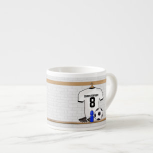 Personalisierter weißer schwarzer Fußball-Fußba Espressotasse