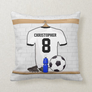 Personalisierter weißer schwarzer Fußball-Fußba Kissen