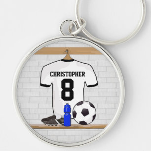 Personalisierter weißer schwarzer Fußball-Fußba Schlüsselanhänger