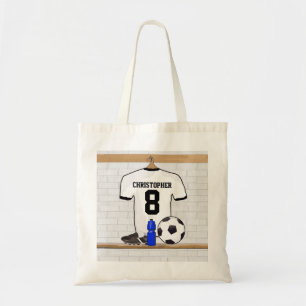 Personalisierter weißer schwarzer Fußball-Fußba Tragetasche
