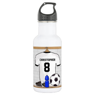Personalisierter weißer schwarzer Fußball-Fußba Trinkflasche
