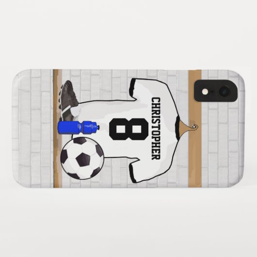 Personalisierter weißer schwarzer Fußball-Fußball Case-Mate iPhone Hülle (Rückseite (Horizontal))