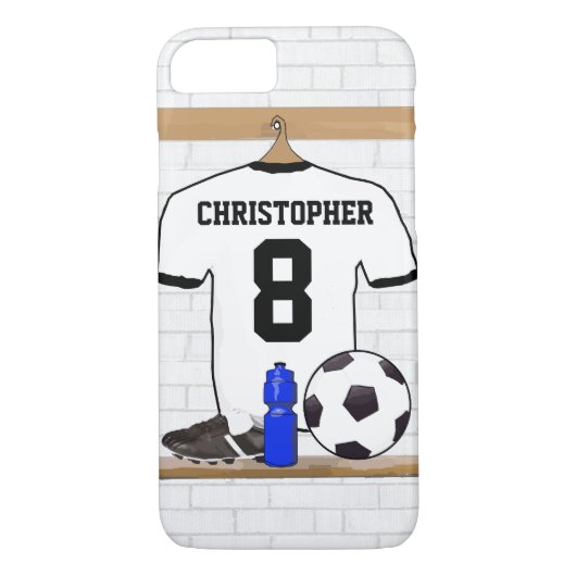 Personalisierter weißer schwarzer Fußball-Fußball Case-Mate iPhone Hülle (Rückseite)