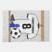 Personalisierter weißer schwarzer Fußball-Fußball Handtuch (Horizontal)