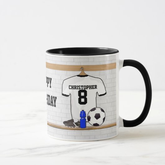 Personalisierter weißer schwarzer Fußball-Fußball Tasse (Rechts)