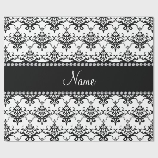 Personalisierter weißer schwarzer Namensdamast Geschenkpapier (Flach)