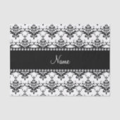 Personalisierter weißer schwarzer Namensdamast Seidenpapier (Vorderseite)
