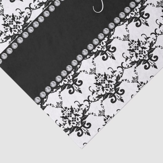 Personalisierter weißer schwarzer Namensdamast Seidenpapier (Ausschnitt)