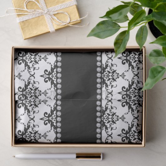 Personalisierter weißer schwarzer Namensdamast Seidenpapier (Geschenk)