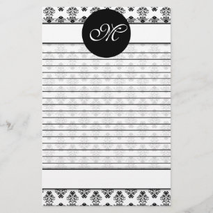 Personalisierter weißer u. schwarzer Damast Briefpapier