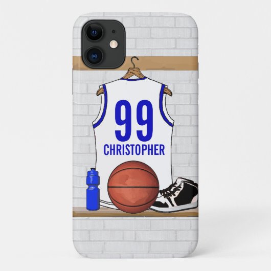 Personalisierter weißer und blauer Basketball Case-Mate iPhone Hülle (Rückseite)