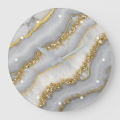 Personalisierter weißer und goldflüssiger Mondstei Große Wanduhr (Vorderseite)