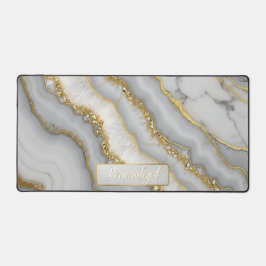 Personalisierter weißer und goldflüssiger Mondstei Schreibtischunterlage