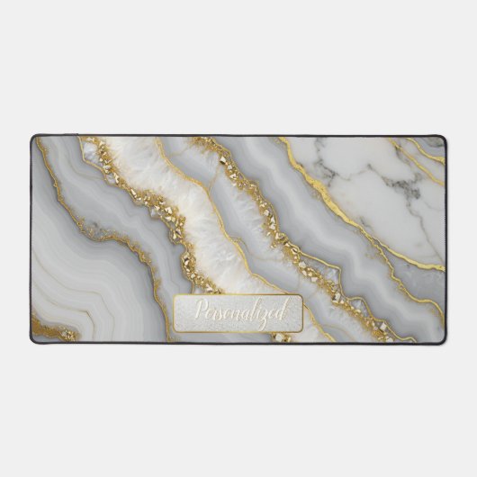 Personalisierter weißer und goldflüssiger Mondstei Schreibtischunterlage (Vorderseite)