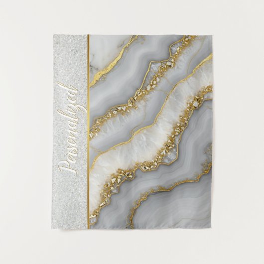 Personalisierter weißer und goldflüssiger Mondstei Wandteppich (Vorderseite)