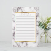 Personalisierter weißer und grauer Marmor Briefpapier (Stehend Vorderseite)