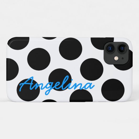 Personalisierter weißer und schwarzer Polka-Punkt Case-Mate iPhone Hülle (Rückseite (Horizontal))