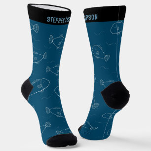 Personalisierter Weißfisch-Druck mit Namen Ozeanbl Socken