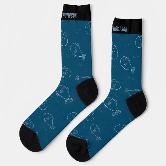 Personalisierter Weißfisch-Print mit dem Namen Oce Socken (Linkes Detail)